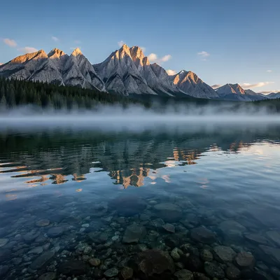 Calm Alpine Lake Reflection at Sunrise