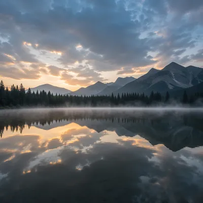 Calm Alpine Lake Reflection at Dawn
