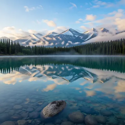Calm Alpine Lake Reflection at Sunrise