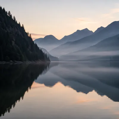 Calm Morning Lake with Mountain Reflections