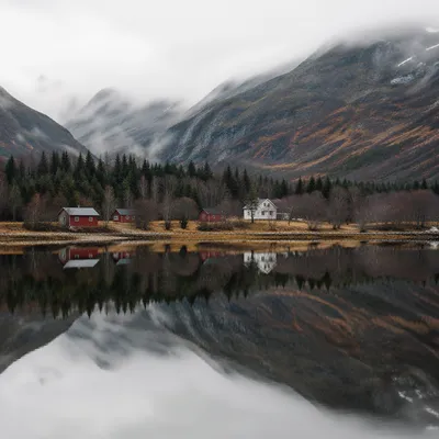 Calm Mountain Lake Morning Reflection