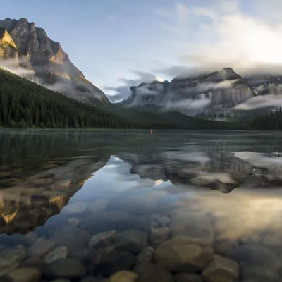 Calm Alpine Lake Morning Reflection