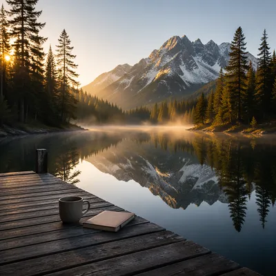 Calm Alpine Lake Morning Reflection