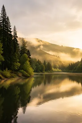 Serene Morning Mountain Lake Reflection