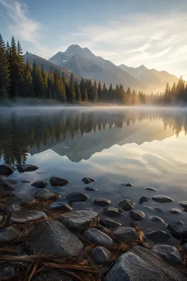 Calm Alpine Lake Reflection at Dawn