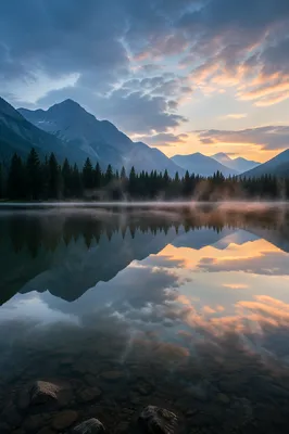 Calm Alpine Lake Reflection at Dawn