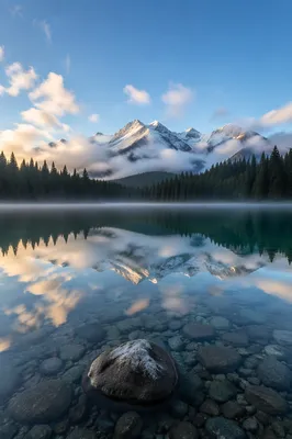 Calm Alpine Lake Reflection at Morning