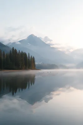 Serene Morning Lake with Evergreen Reflections