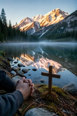 Prayer by a Calm Alpine Lake