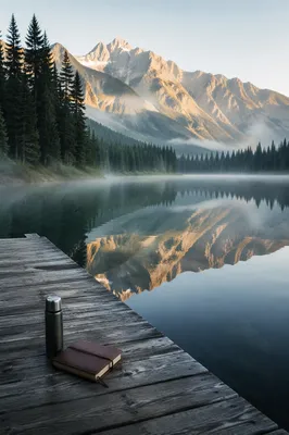 Calm Alpine Lake Morning Reflection