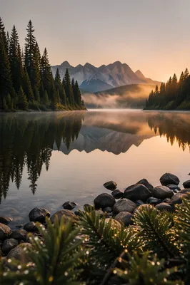 Calm Alpine Lake Morning Reflection