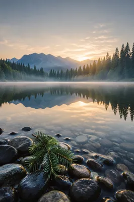 Serene Alpine Lake Morning Reflection