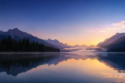 Calm Alpine Lake Morning Reflection