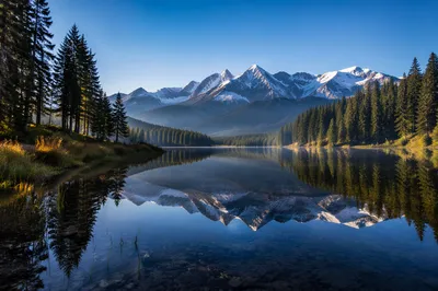 Calm Alpine Lake Morning Reflection