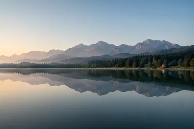 Calm Alpine Lake Morning Reflection