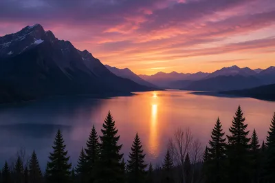 Calm Alpine Lake Reflection at Dawn