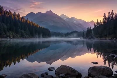 Calm Alpine Lake Reflection at Dawn