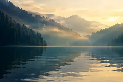 Calm Mountain Lake Reflection at Sunrise