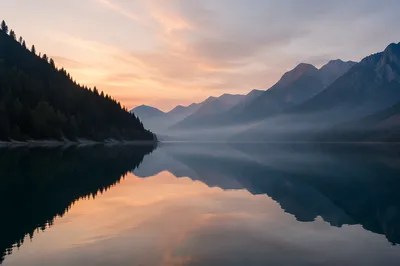 Evergreen Mountain Lake Dawn Reflection