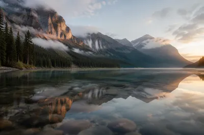 Calm Alpine Lake Morning Reflection