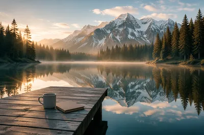 Peaceful Alpine Lake Morning Reflection