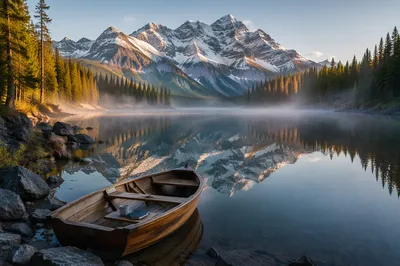 Calm Alpine Lake with Morning Reflections