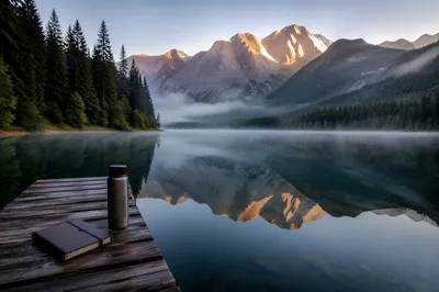 Calm Alpine Lake Morning Reflection