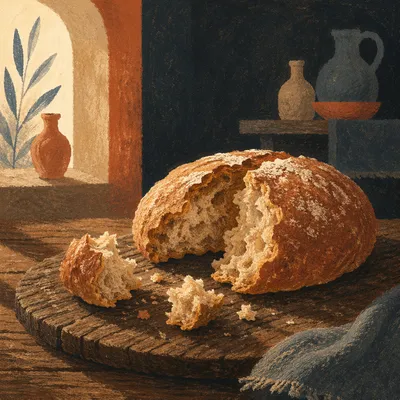 Rustic Broken Communion Bread on Wood