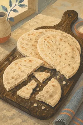 Rustic Broken Communion Bread on Wooden Board