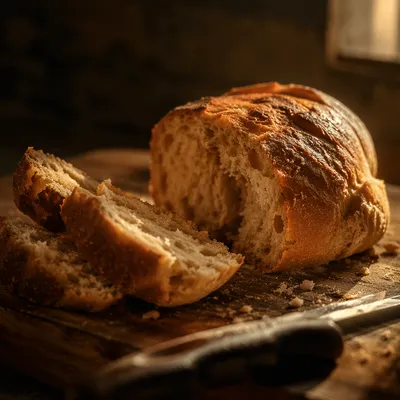 Broken Communion Bread on Rustic Wooden Board