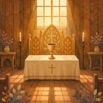 Golden Communion Chalice in Chapel Light