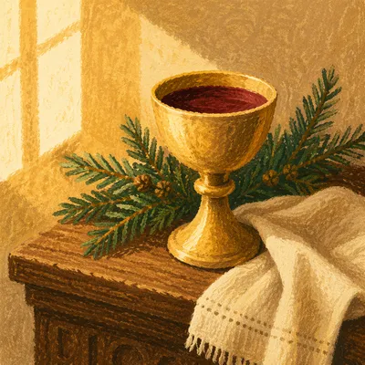 Golden Communion Chalice with Evergreen Light