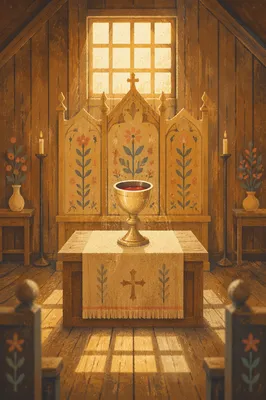 Golden Communion Chalice in Chapel Light