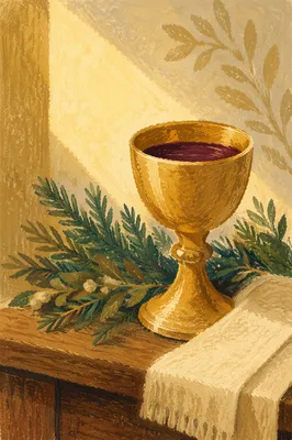 Golden Communion Chalice with Evergreen Light