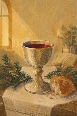 Communion Chalice with Evergreen Altar Light