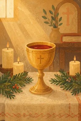 Golden Communion Chalice with Evergreen Altar