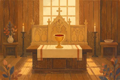 Golden Communion Chalice on Chapel Altar