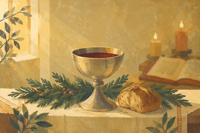 Communion Chalice with Evergreen Altar Light