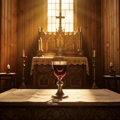 Golden Communion Chalice on Chapel Altar
