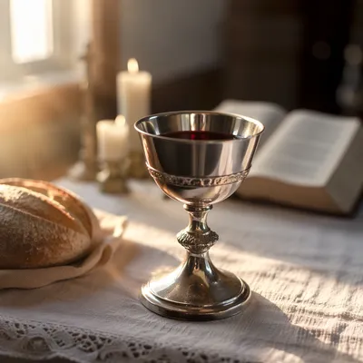 Communion Chalice and Wine in Golden Light