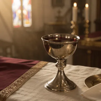 Silver Communion Chalice in Golden Church Light