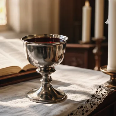 Silver Communion Chalice in Golden Altar Light
