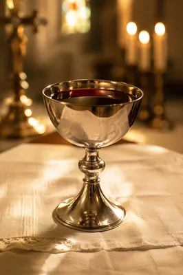 Silver Chalice with Red Communion Wine