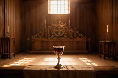 Golden Communion Chalice on Chapel Altar
