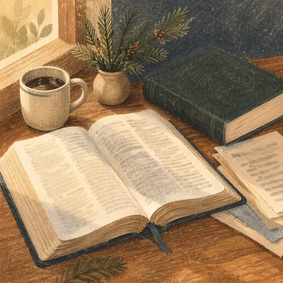 Open Bible and Concordance Study Scene
