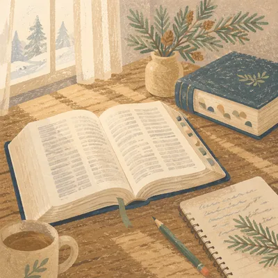 Open Bible Concordance Study on Oak Desk