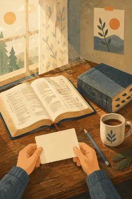 Open Bible Concordance Study on Wooden Desk
