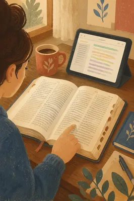 Open Bible Concordance Study on Wooden Table