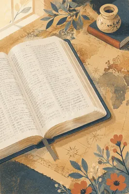 Open Study Bible on Antique Map