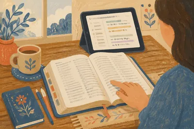 Open Bible Concordance Study on Wooden Table